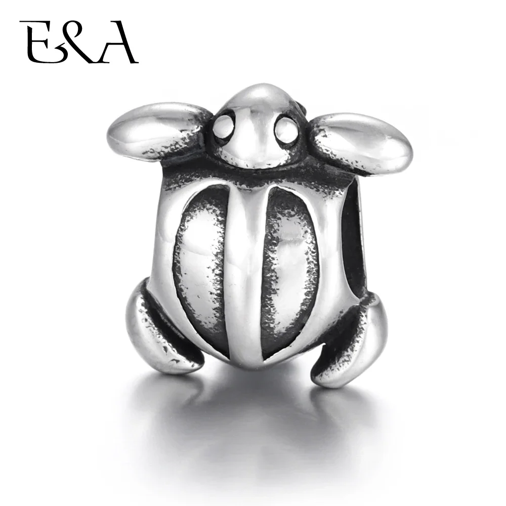 Stainless Steel Beads Turtle European Bead 5mm Hole Blacken Animal Charms for Jewelry Making DIY Bracelet Metal Components