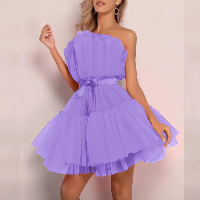 2022 Summer Long Sleeve Pleated Loose Dress Women Spring Off Shoulder Mesh Party Dress Sexy Slash Neck Backless Mini Short Dress