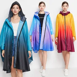 Gradient Women Poncho Raincoat Waterproof Hood Cover Wear Outdoors Rain Coat Zip Cloak Colourful