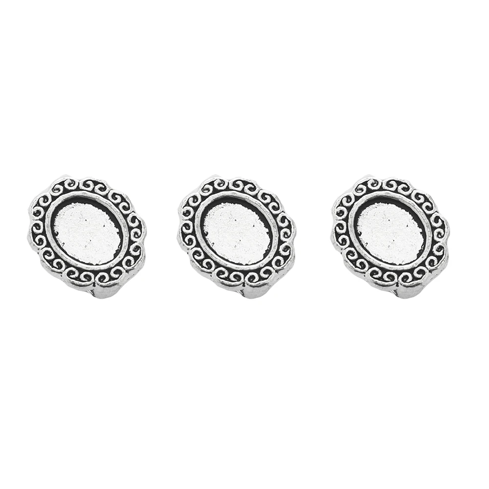 10Pcs Zinc Alloy Tibetan Sliver Oval Flower Frame Blank Trays Slider Spacer for DIY Bracelet Necklace Jewelry Making Accessories