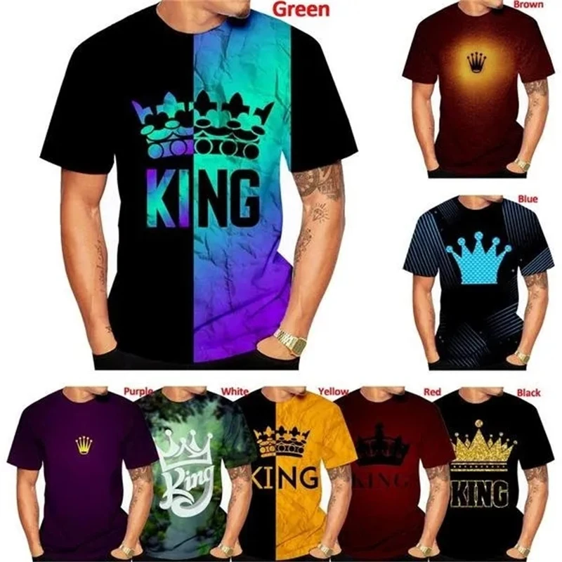 Summer Men's And Women's Crown Cool Funny Tops Unisex Casual Short Sleeve Fashion Couple T-Shirt King & Queen Crown Art 3D Tees