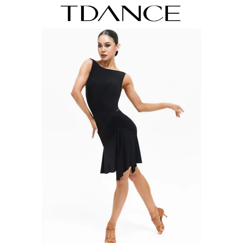 Customized TDANCE Latin Modern Practice Dress with Chest Cushion Basic Versatile Solid Color Women GL-172