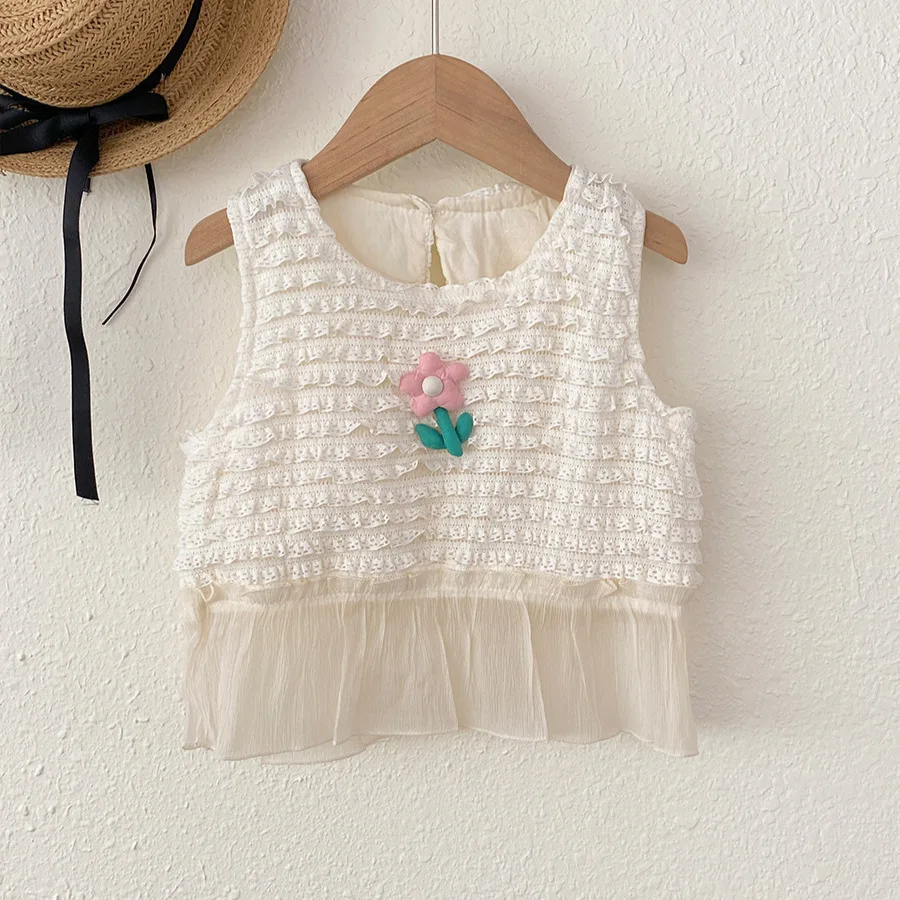 

2026 Summer New Girls Sleeveless Flower Tops Cute Baby Girl Sweet Vest Cotton Toddler Versatile T Shirts Kids Clothes