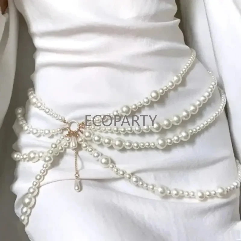 Y2K Jewelry Multilayer Pearl Waist Chain for Women's Fashion Retro Character Playing Body Accessories Party Accessorie Belts