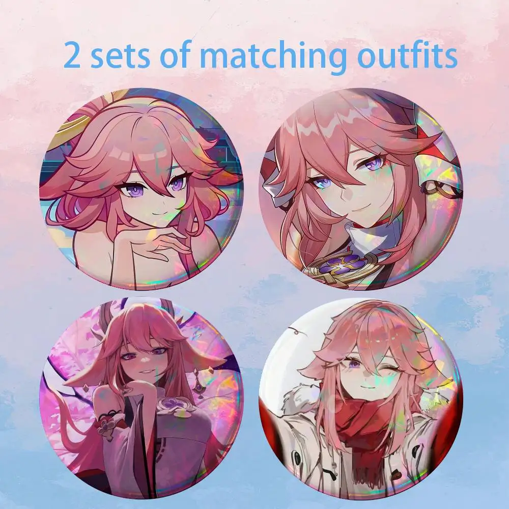 Genshin Impact Yae Miko 2 piece set Badges On Backpack Jacket Cartoon Round Brooches Acrylic Button Pins Collection Gifts