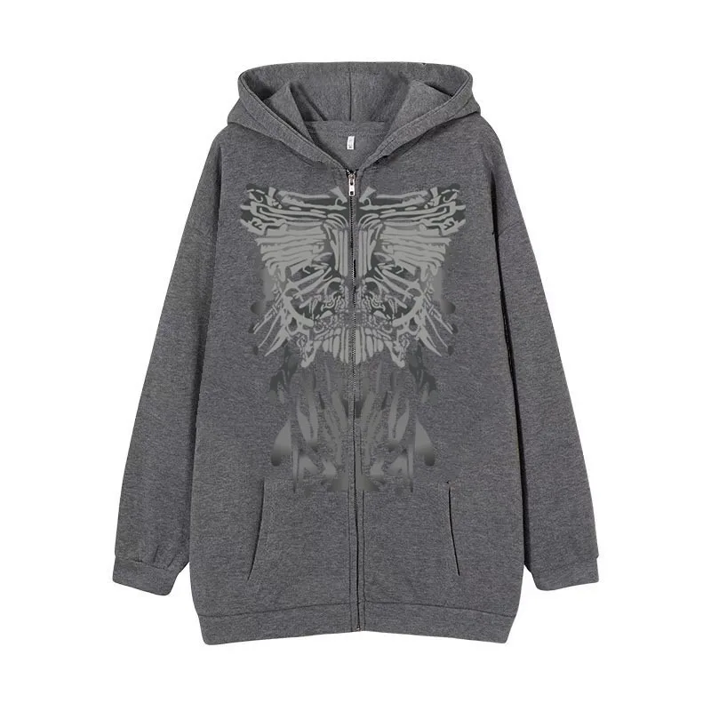 Gothic Darkly Zipper Hoodies Y2k Retro Skeleton Butterfly Sweatshirt Men Women Hip Hop Fashion Autumn Oversized Hoodie Jacket