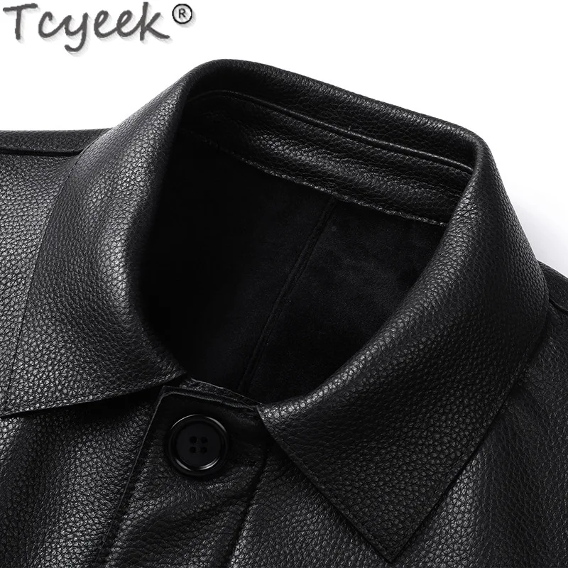 Tcyeek Genuine Leather Jacket Men Business Casual Mens Jackets Top Layer Sheepskin Coat Spring Autumn Clothes 2025 Jaqueta Couro