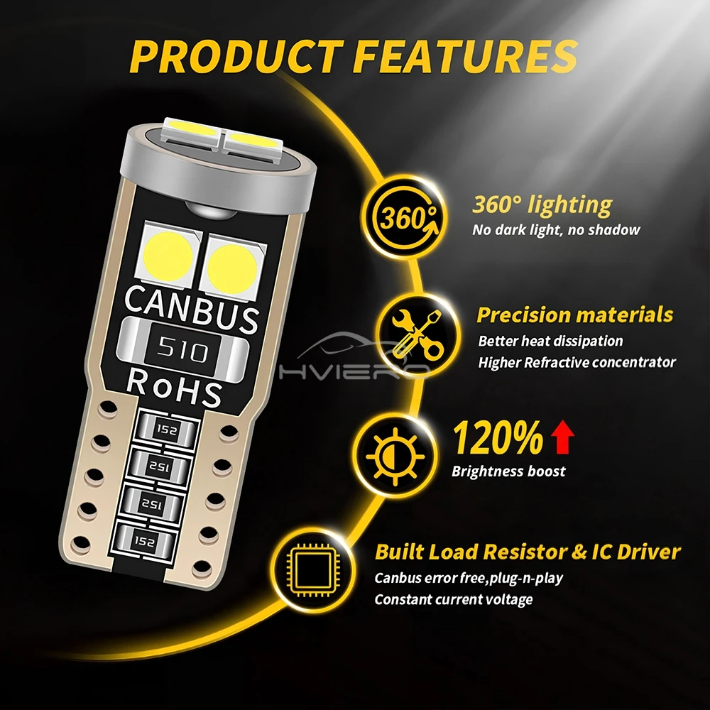 2/4/10PCS Auto Reading Lamp Super Bright T10 W5W LED Bulb Canbus Car Interior Dome Door Glove Box Trunk License Plate Light 6SMD - Image 4