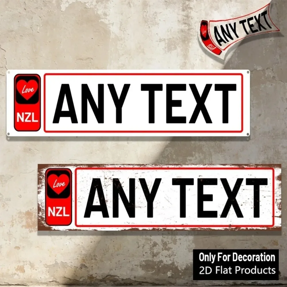 Custom NZ Red Heart Aluminum Metal Sign Personalized Text Cafe Garage Wall Decor Only