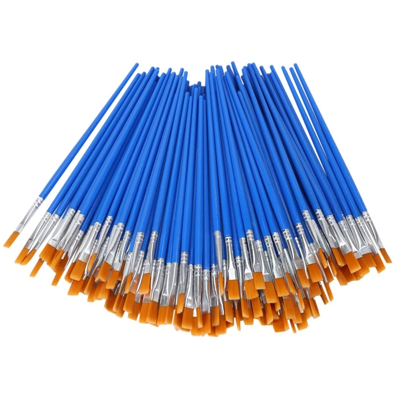 

200 Pcs Flat Paint Brushes Small Brush Bulk For Detail Painting Craft Watercolor