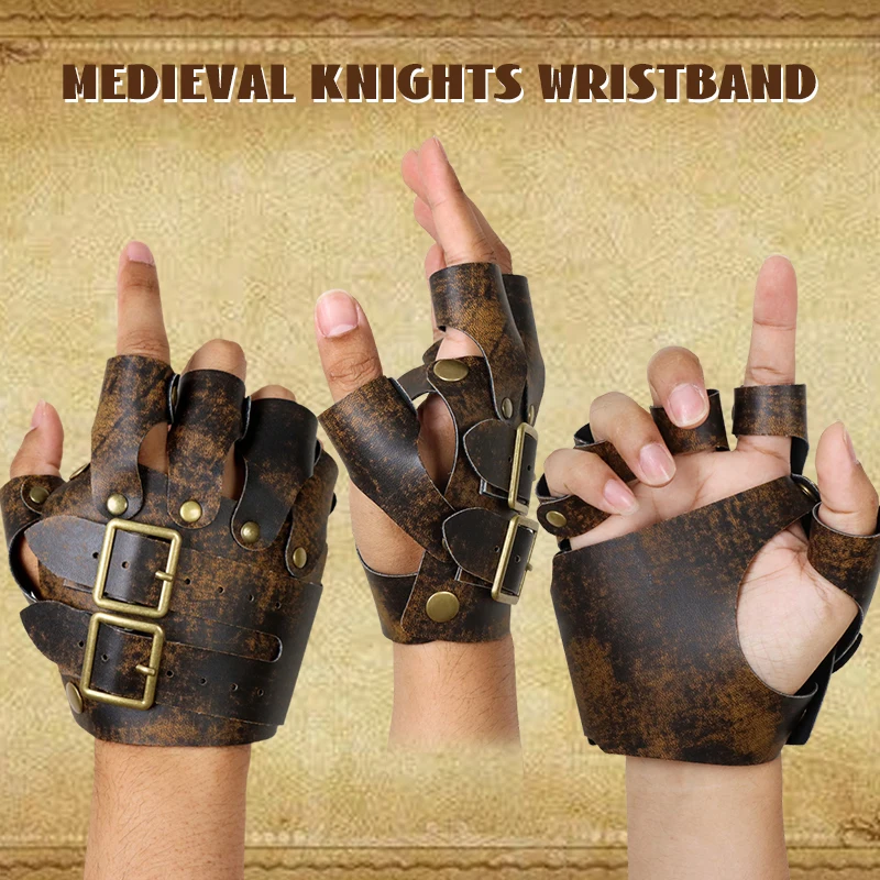 

NEW Medieval Viking PU Leather Gloves Knight Wristband Retro Steampunk Hunter Archery Finger Gloves Renaissance Halloween Gloves