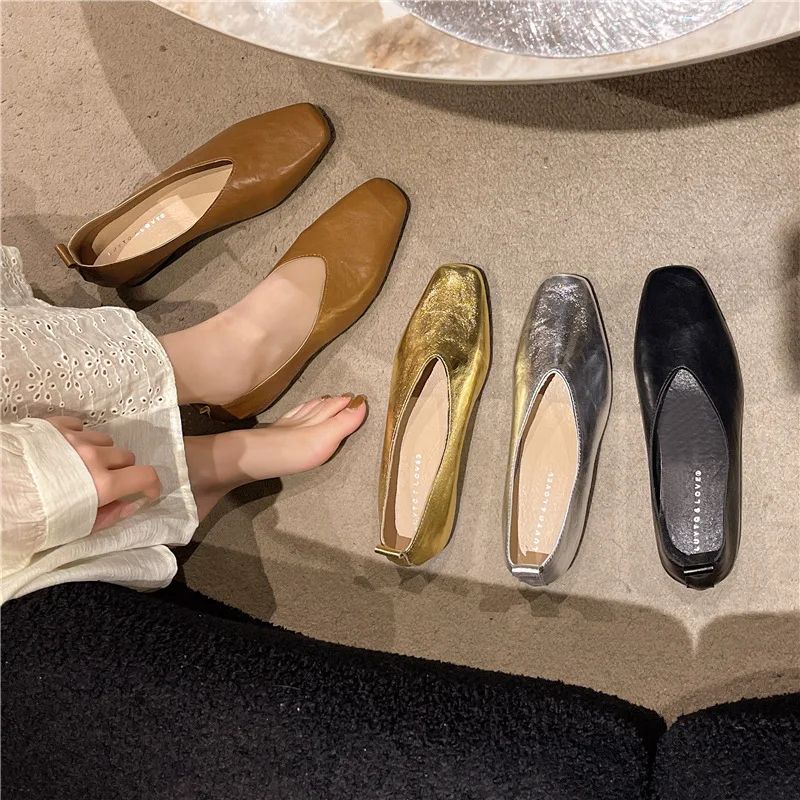 

Женские роскошные золотистые лоферы с квадратным носком из натуральной кожи, элегантные туфли Мэри Джейн на удобном плоском каблуке, увеличивающие рост