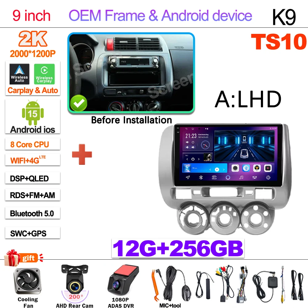 Android 15 Car Radio For Honda Fit Jazz City 2002 2003 2004 2005 2006 2007 Multimedia Video Player Navigation GPS 5G Carplay RDS image 3