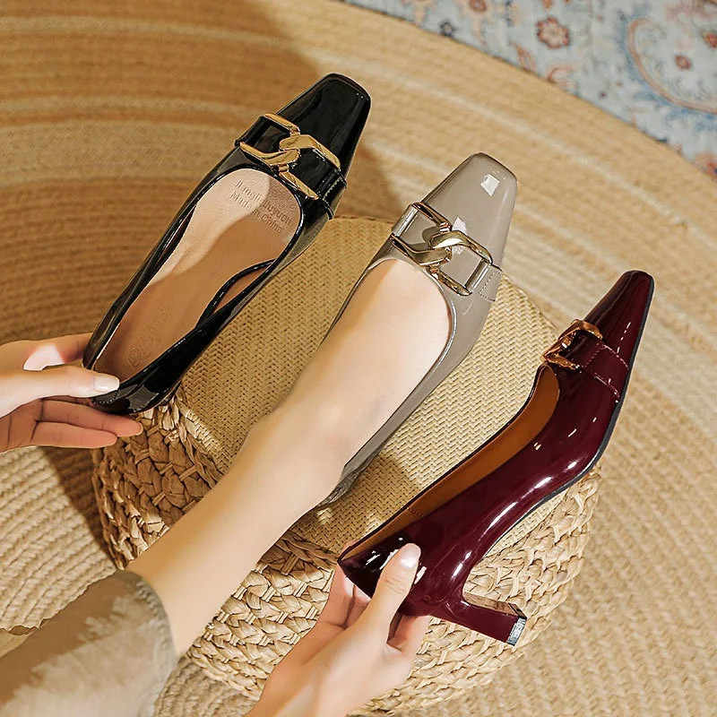 Chunky Heels Shoes Closed Toe Fashion Sexy Heel Shoess Square Toe Women Footwear Lady Pumps Sexy Leopard Evening Shoes S061