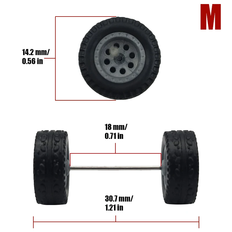 KicarMod 1/64 Monster Truck Off-Road Model Car Wheels (1set) for 1:64 Wheel Track: 0.71In Rubber Tires 1 Set for Hot Wheels Toys