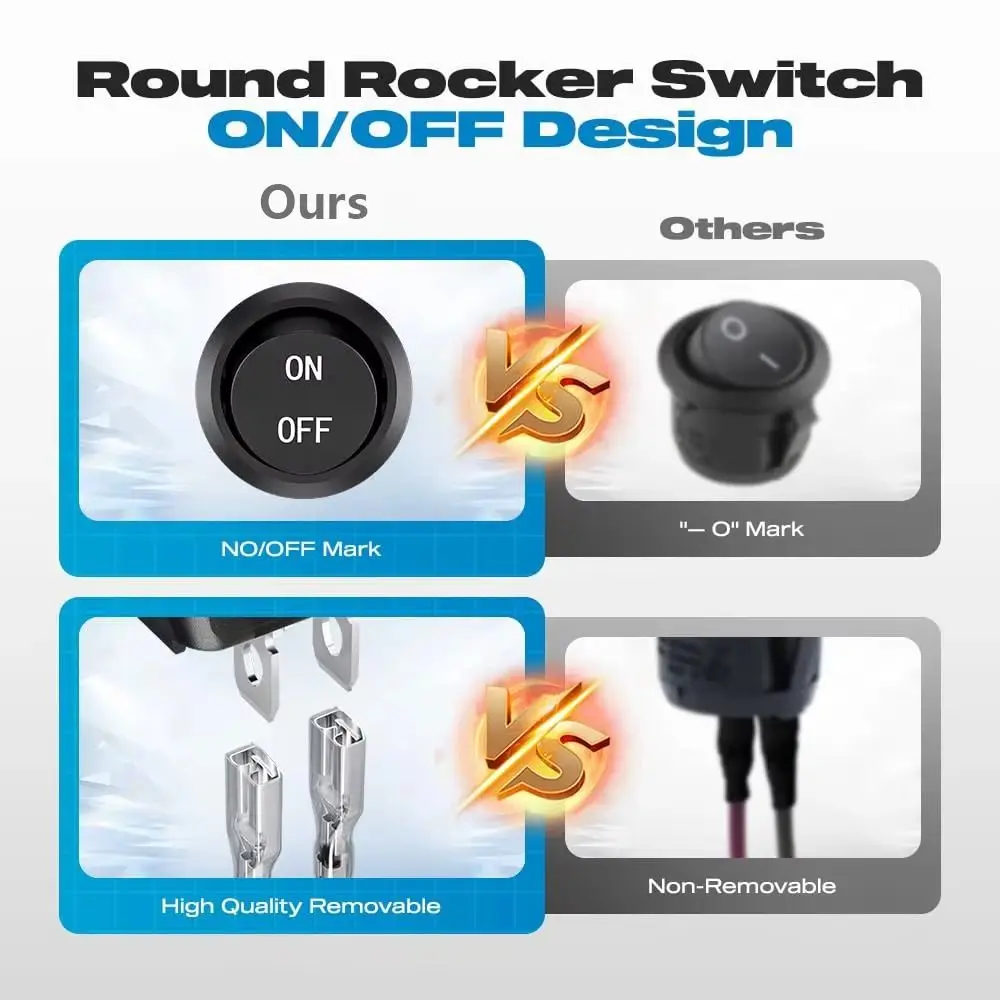 Small Rocker 2 Pin Round Rocker Switch Black 12 Volt DC Toggle Switch ON-OFF Terminal 15CM on Off Switch Car Automotive