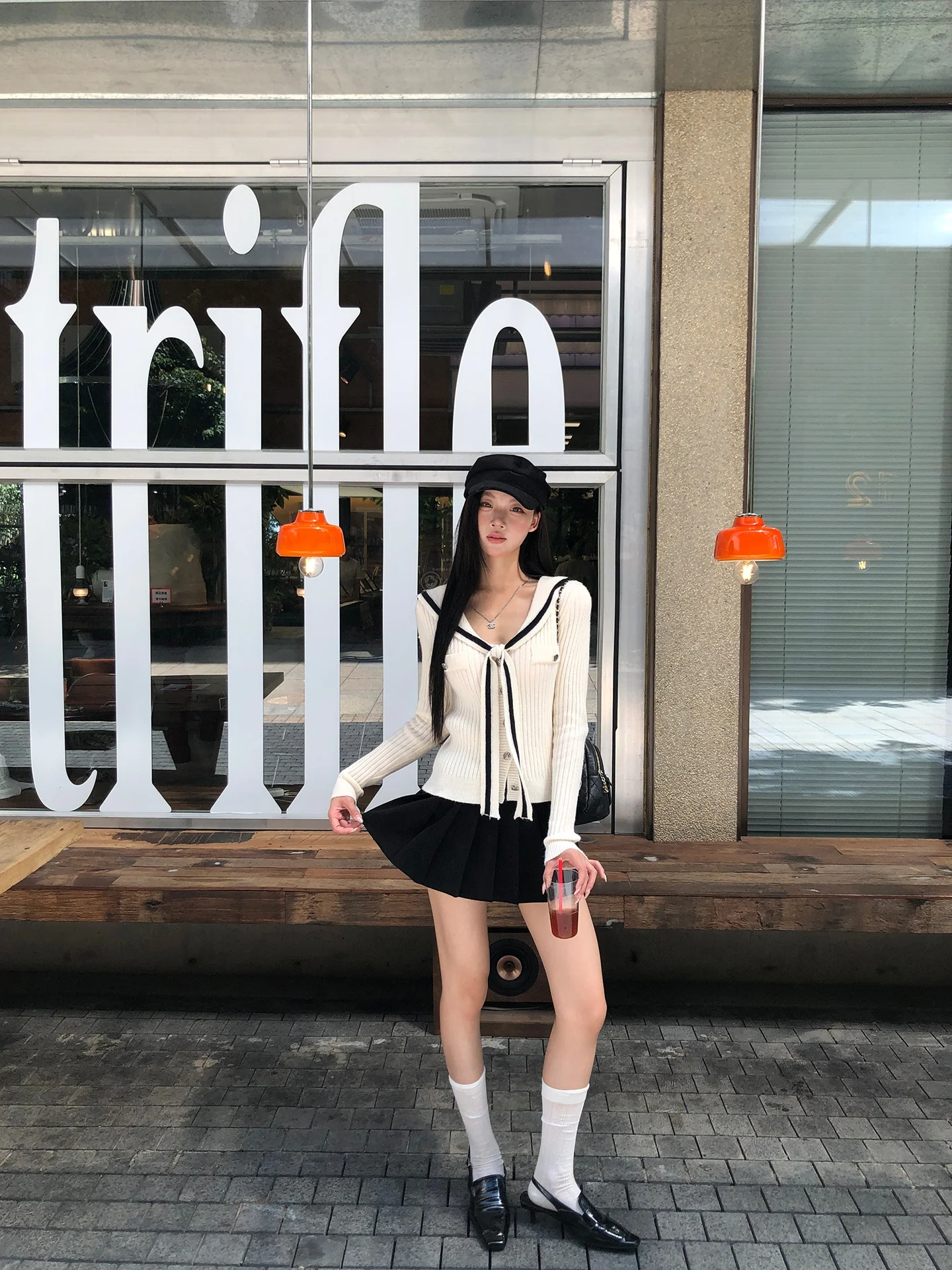 

Облегающий вязаный кардиган, женский топ ранней осени, темно-синий свитер с воротником, тюнер, корейский красный трикотаж с атмосферой