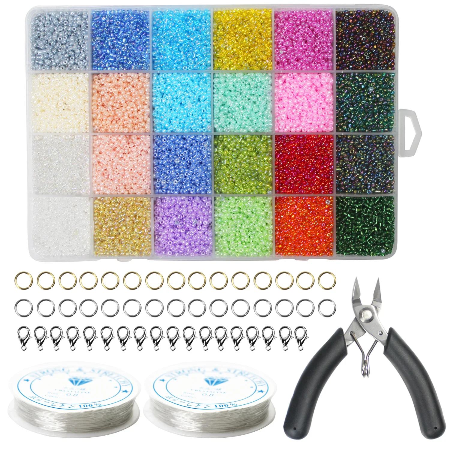 

24-colour 2mm glass beads, handmade craft supplies, beadwork materials for DIY projects (glossy finish)