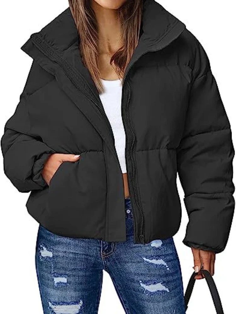 Cappotto invernale da donna 2024 Nuovo in manica lunga da donna Colletto con cerniera Allentato Casual Elegante giacca corta in cotone Parka da donna