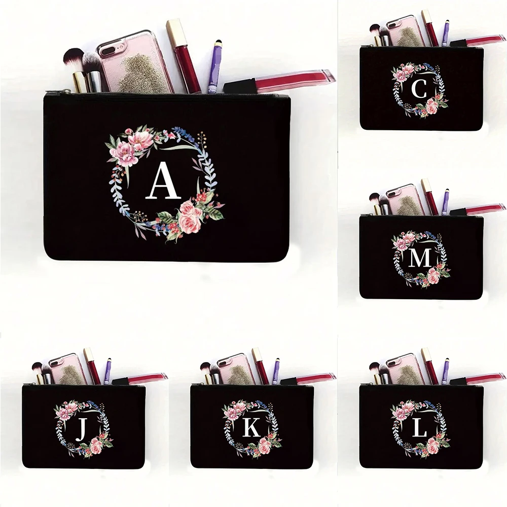 26 Letters Alphabet Cosmetic Bag Women Red Heart Makeup Bags Portable Travel Bags Organizer Pouch Storage Handbags Small Purse