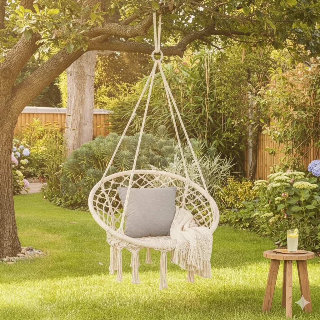 

Богемное подвесное кресло-качели из хлопкового каната ручной работы с корзиной и кисточками, уличная лежанка без подушки и полотенца (подвесное кресло)