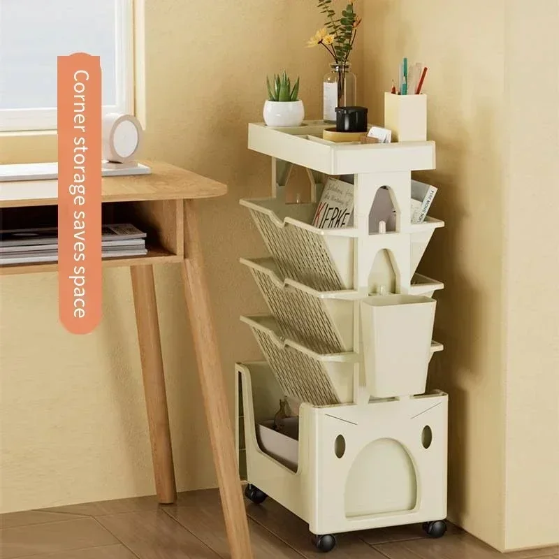 

Mobile Storage Rack Shelf with Wheels Multi-Layer Organizer Bookshelf Table Sundry Storage Study Cabinet Kitchen Storage