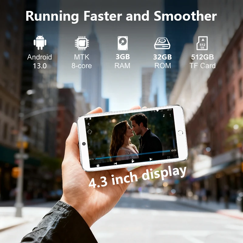 مشغل MP3 بسعة 96 جيجابايت (64 جيجابايت + 32 جيجابايت) مزود بتقنية البلوتوث 5.0 وواي فاي ونظام تشغيل أندرويد 13.0 وسبوتيفي وكاميرا وسعة مكبرات الصوت تصل إلى 1 تيرابايت