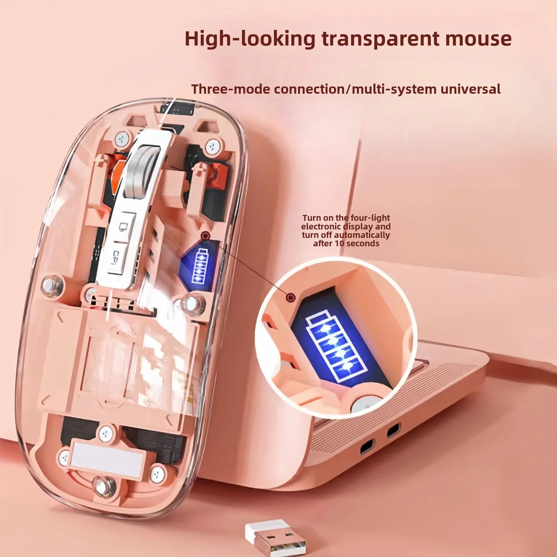 Bluetooth Transparent Mouse, Wireless, Luminous, Magnetic Suction, Silent, Suitable for Apple Mobile Phone, Tablet, Laptop