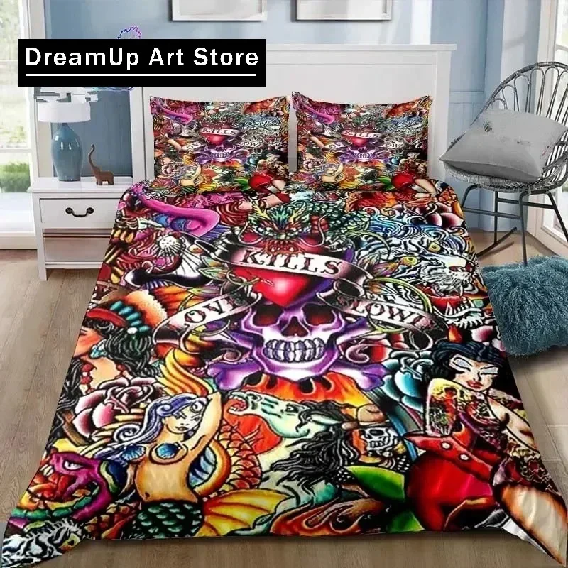 Ed-hardy-Juego de cama con tatuaje de calavera y tigre, juego de cama individual, doble, tamaño Queen y King, dormitorio para niños y adultos, regalo de cama con estampado 3D