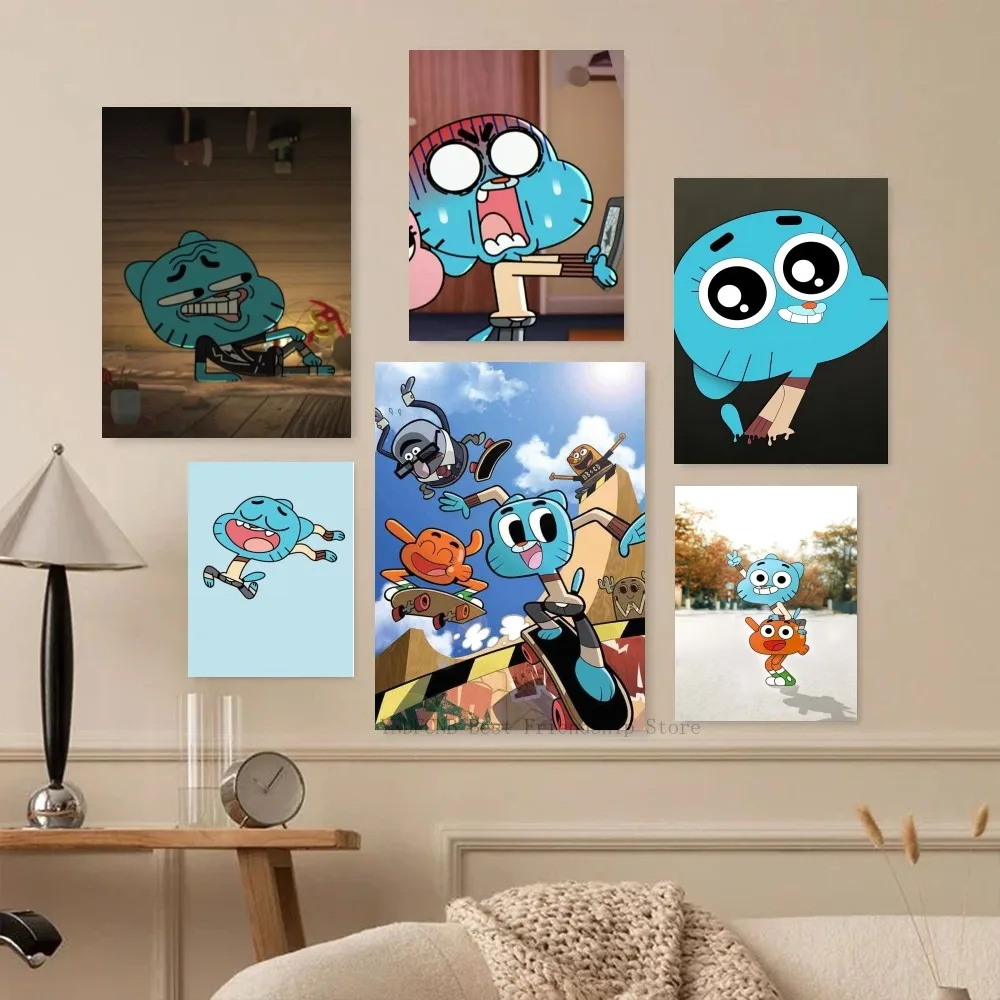 1pc The Amazing Funny World Of Gumball Self-adhesive Art Poster Waterproof Paper Sticker Coffee House Bar Room Wall Decor