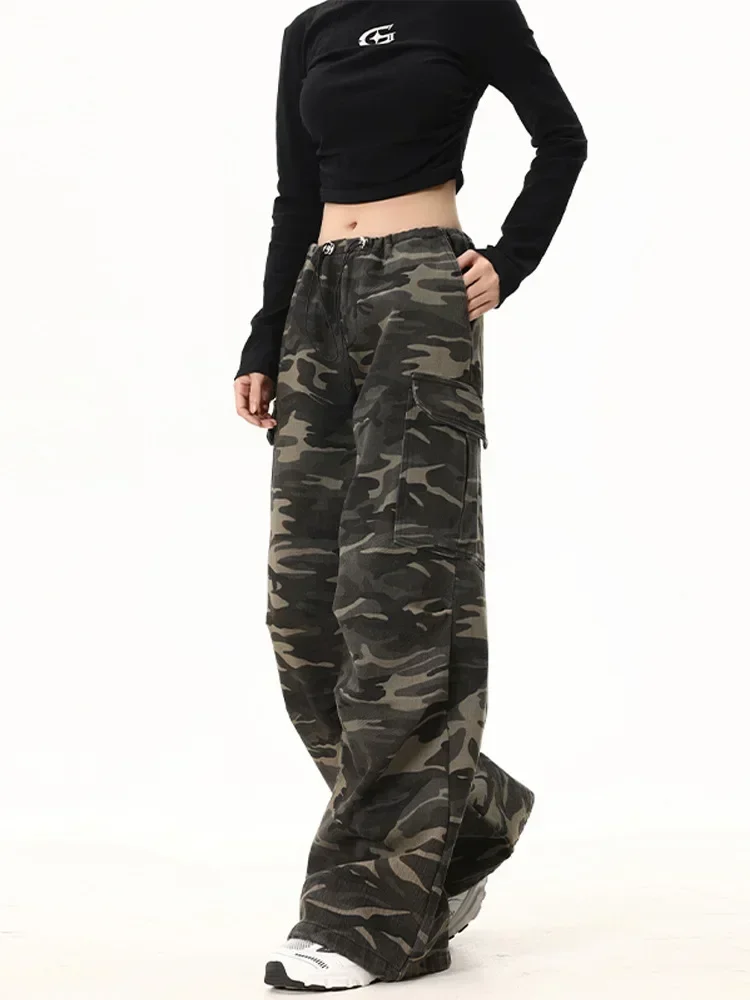 

New Men Cargo Pants Floor Length Pant Camouflage Loose Casual Regular Drawstring Elastic Waist Straight Trousers Autumn 2025 New