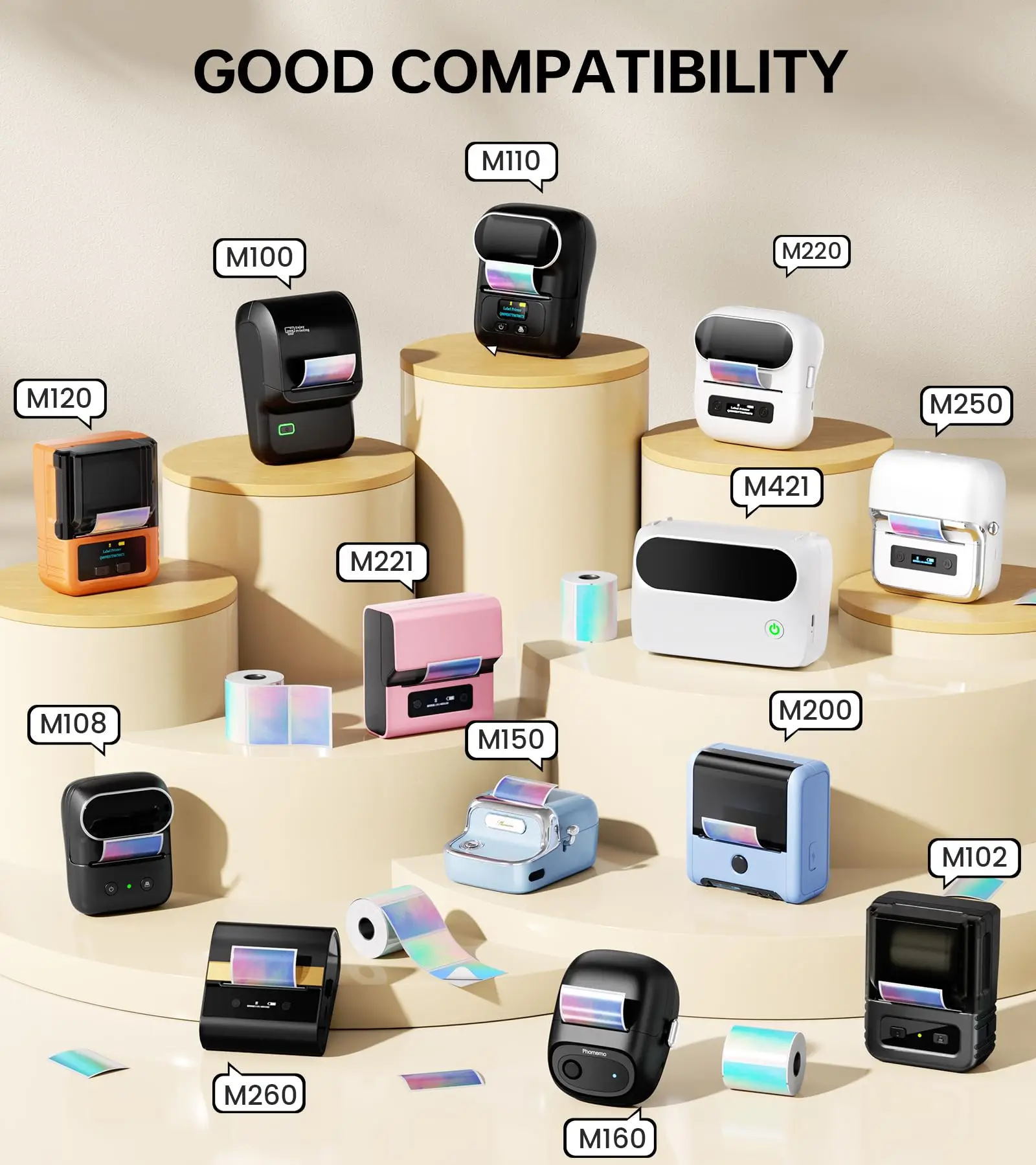 Phomemo M110 Series Compatible Thermal Label Stickers, Multipurpose Self-Adhesive Gold Blank Tags Equipped with Carry Box view 2