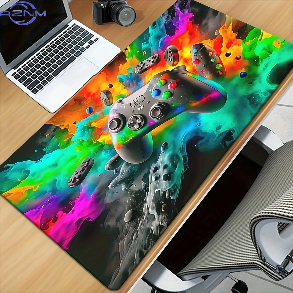 Vibrant Game Controller Design Desk Mat - Rubber Gaming Mouse Pad with Colorful Controller Patterns, Multi-Functional for Office