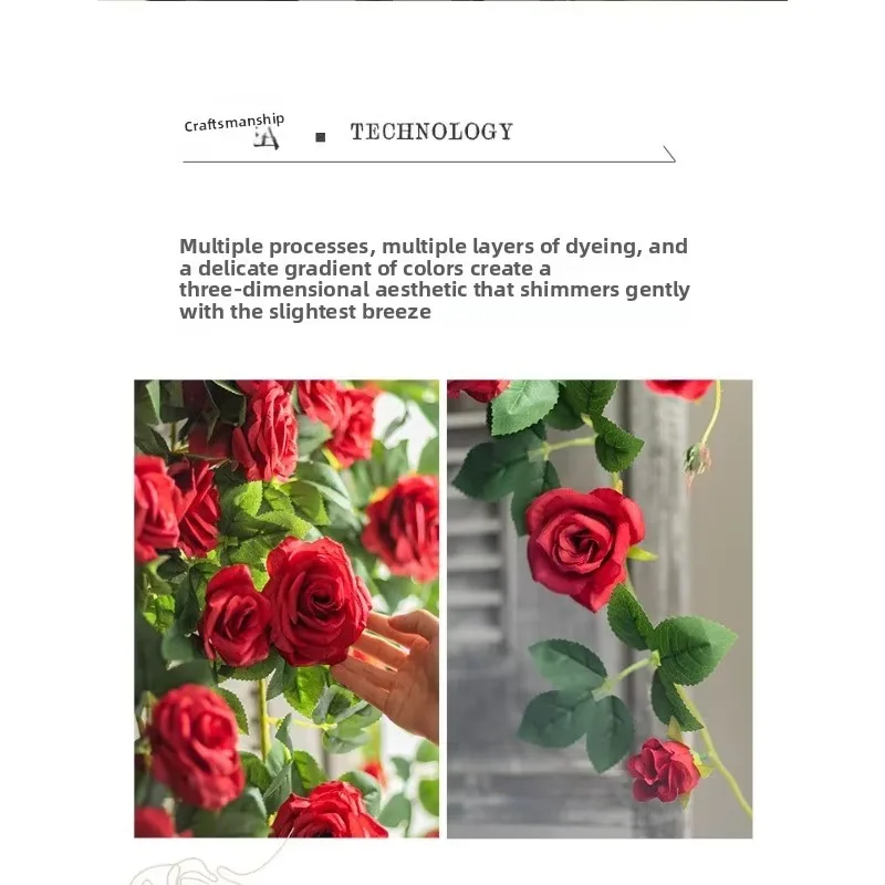 Simulated Rose Vine, Fake Flower Vine, Air Conditioner, Pipe Winding Vine, Wall Decoration, Blocking, Bionic Flower Art