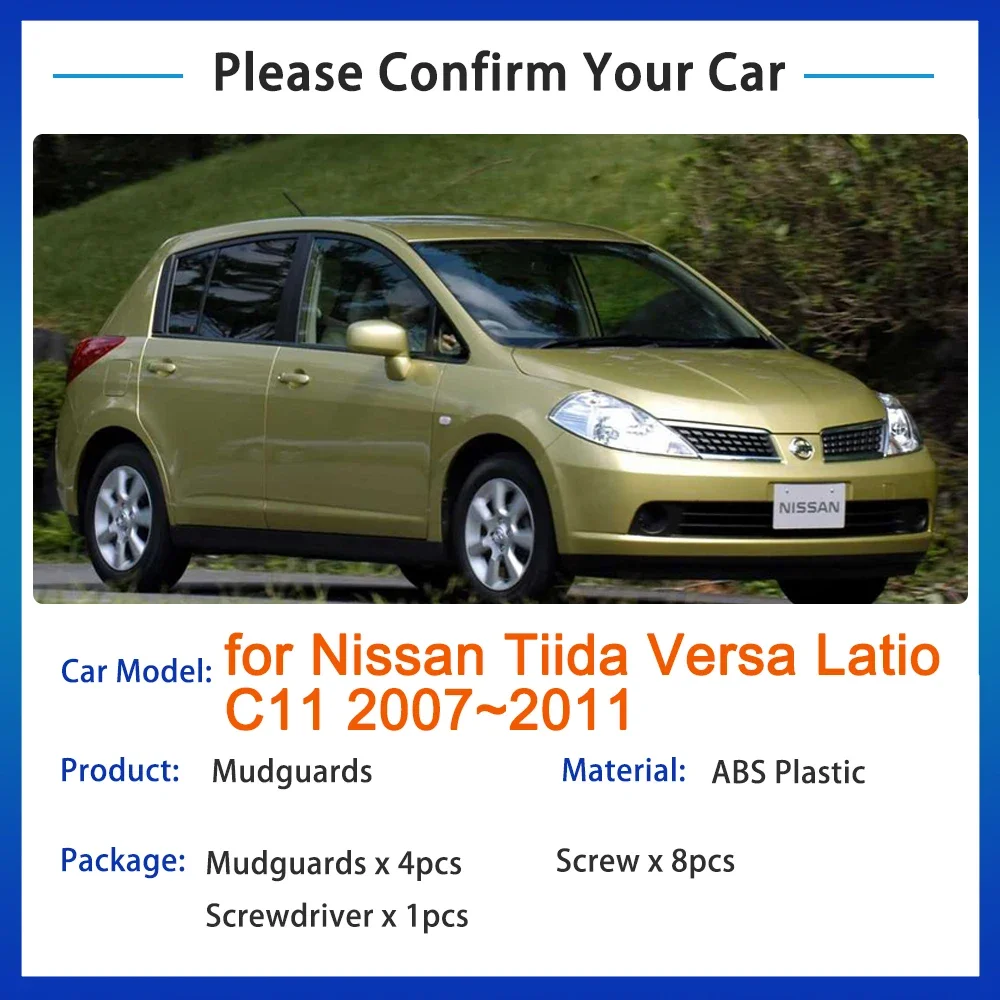 for Nissan Tiida Versa Latio C11 2007 2008 2009 2010 2011 Mud Flaps Mudguards Splash Fender Guard Front Rear Wheels Accessories