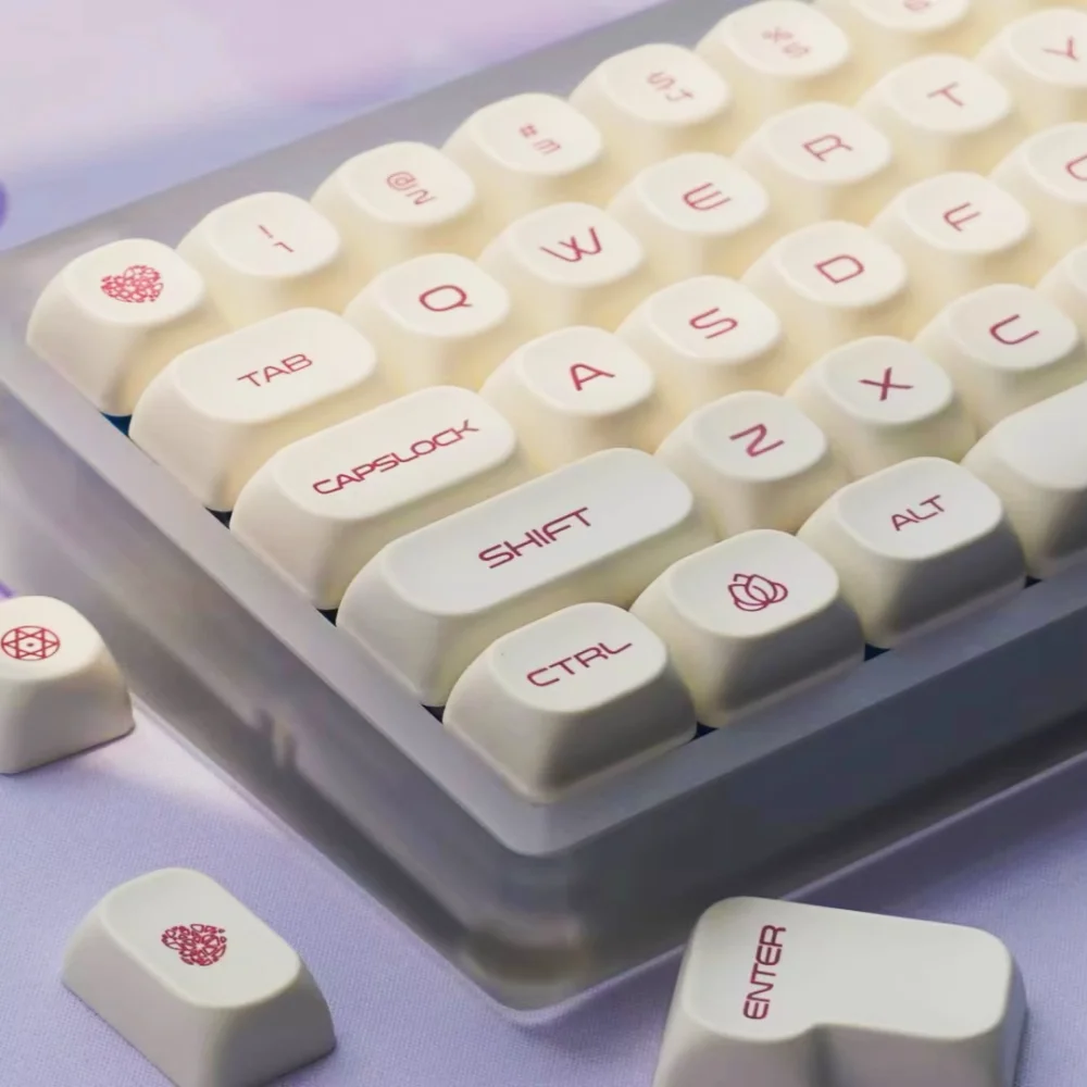 125 Key Cream Purple Round Key Cap Simple White MOA Outline Key Cap for Cherry MX 61 68 104 Mechanical Keyboard