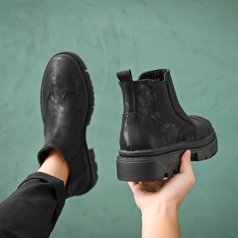 

Bloch Carving Boots 2025 Autumn/Winter Men's Genuine Leather Retro High Top Leather Shoes Chelsea Short Boots