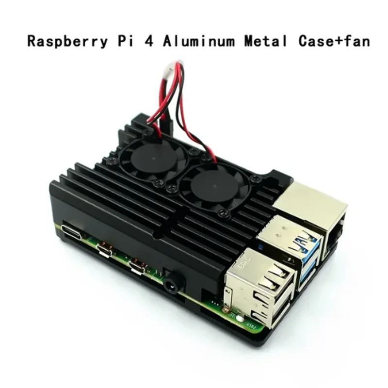 Raspberry Pi 4/3 Aluminum Case with Dual Cooling Fan Metal Shell Black Enclosure for RPI Raspberry Pi 4B/3B/3B+