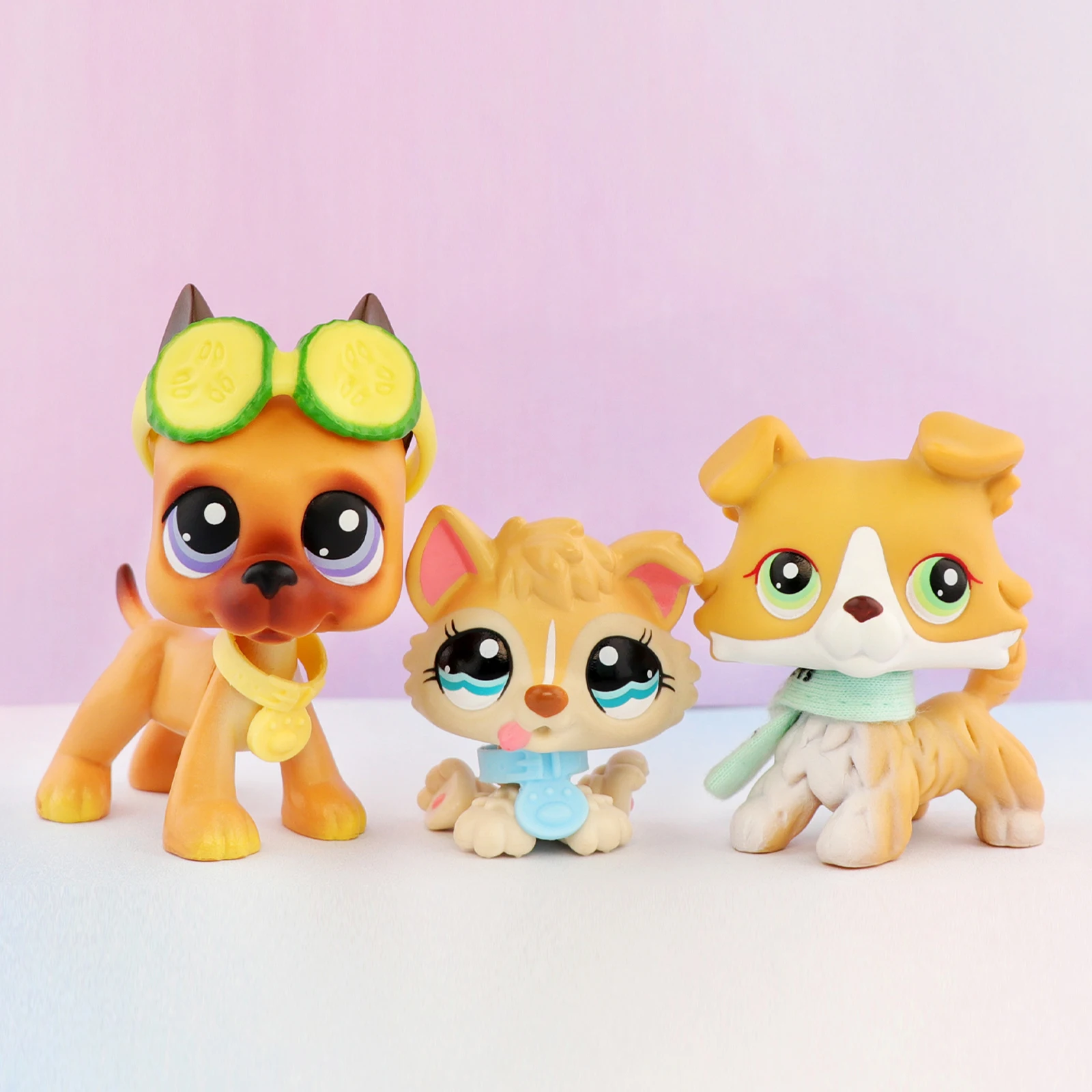 

3 pcs Minilpsshop Pet Shop Bobble Head Toys Great Dane #244 Collie #272 Husky Puppy #1013 With Accessories Collectibles for lps