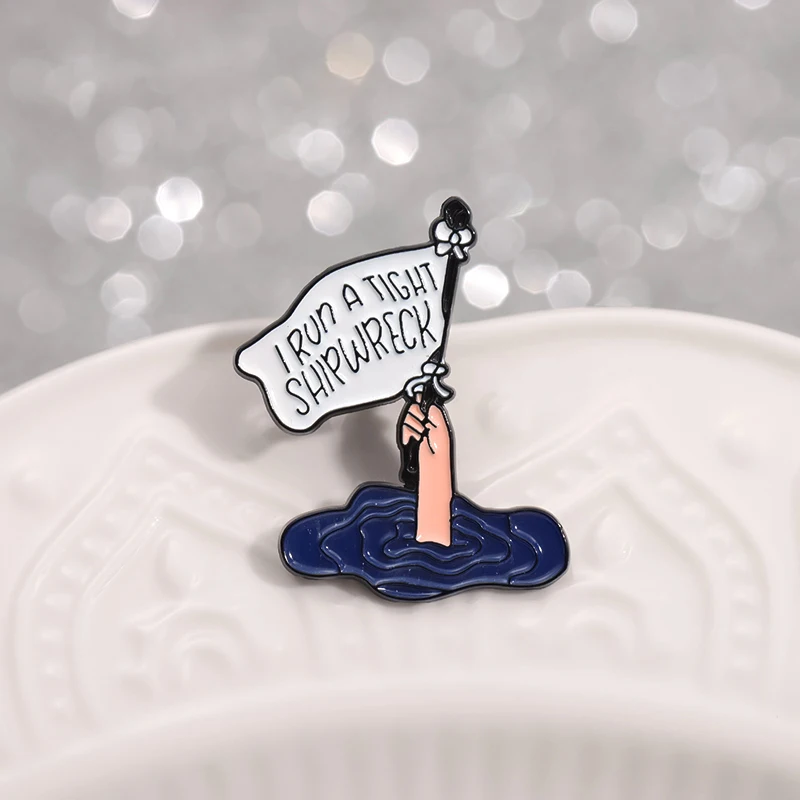 IRUN A TIGHT SHIPWRECK Enamel Pins Custom Creative Help Brooches Lapel Badges Clothes Jewelry Gift for Friends