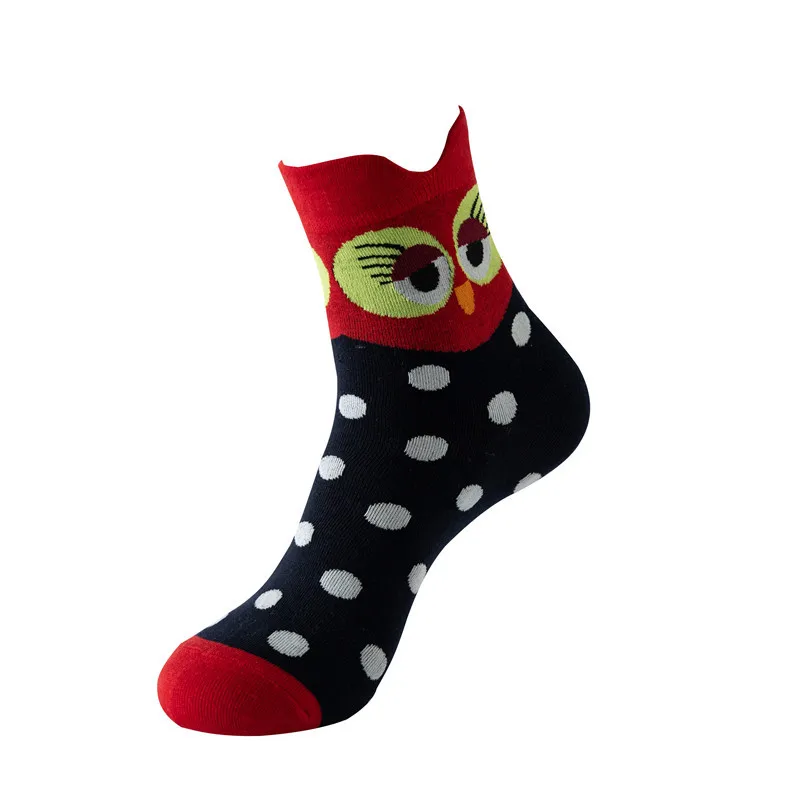 1/5 Pairs 3D Ear Cartoon Animal Girl Socks Children's Owl Pattern Casual Comfortable Versatile Women's Mid Tube Cotton Socks - view 2