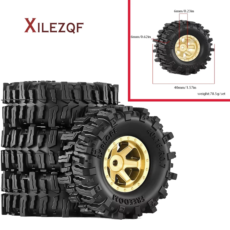 XILEZQF RC Heavy Duty Brass Beadlock Wheel And Tire 40mm 0.7 Inch Upgrade Parts for Axial SCX30 1/30 RC Crawler Car Accessory
