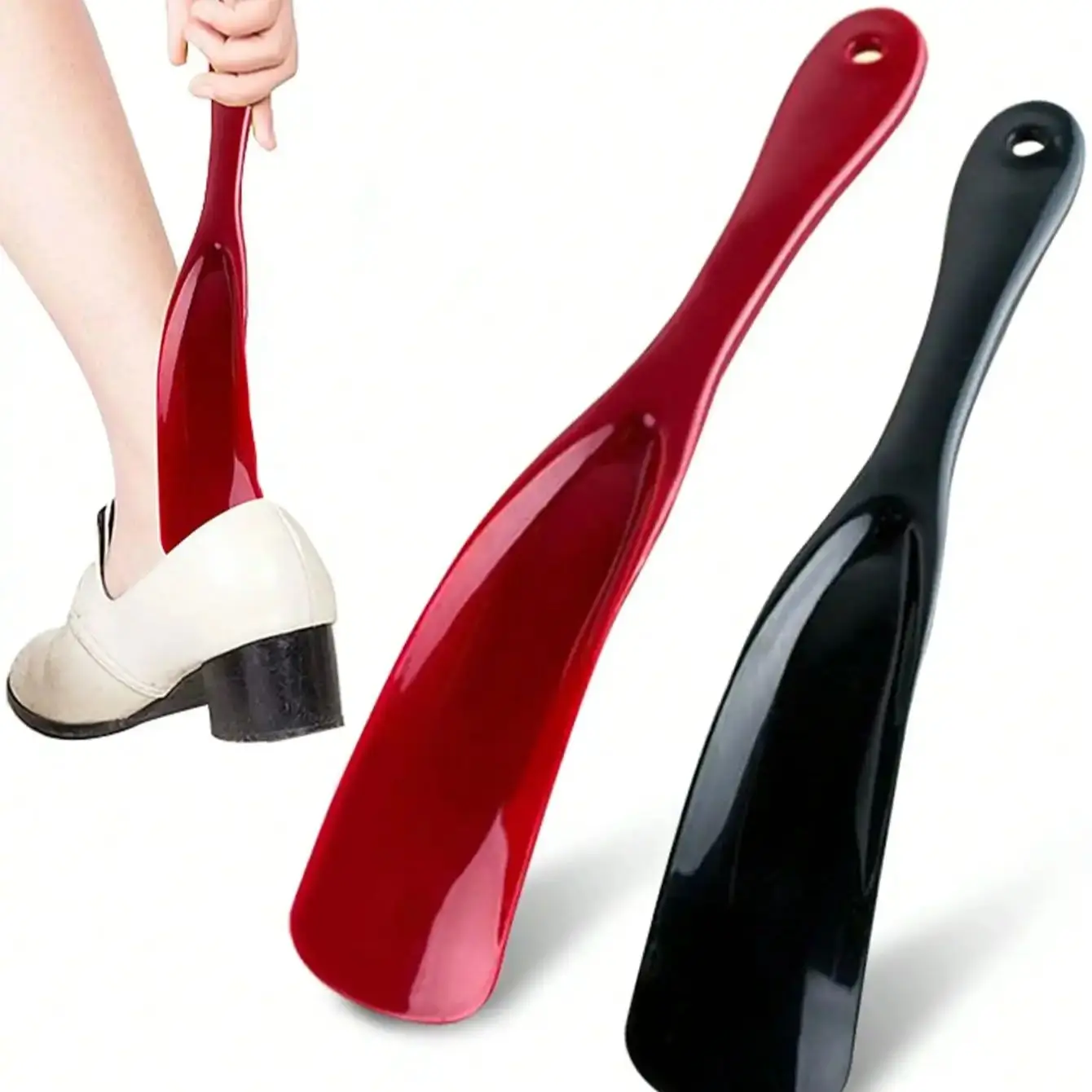 2PCS Unisex Long Handle Shoe Horns, Portable Plastic Shoe Helper, Non-Slip Easy Wear Tool for Travel & Daily Use