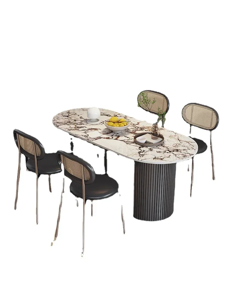 Italian Stone Plate Dining Table Light Luxury and Simplicity Dining Table Bulgari Oval Dining Tables and Chairs Set