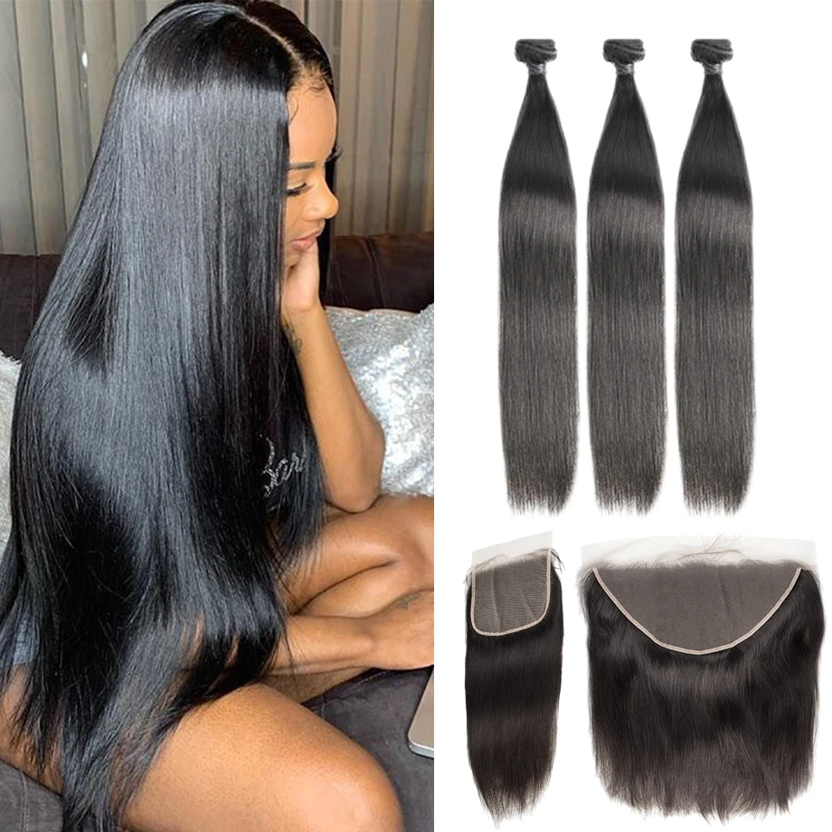 MEODI HAIR Hair extensions Straight Bundles 30 40inch Brazilian Hair Weave Frontal 4x4 13x4 13x6 Hd 3 Bundles With Closure Human