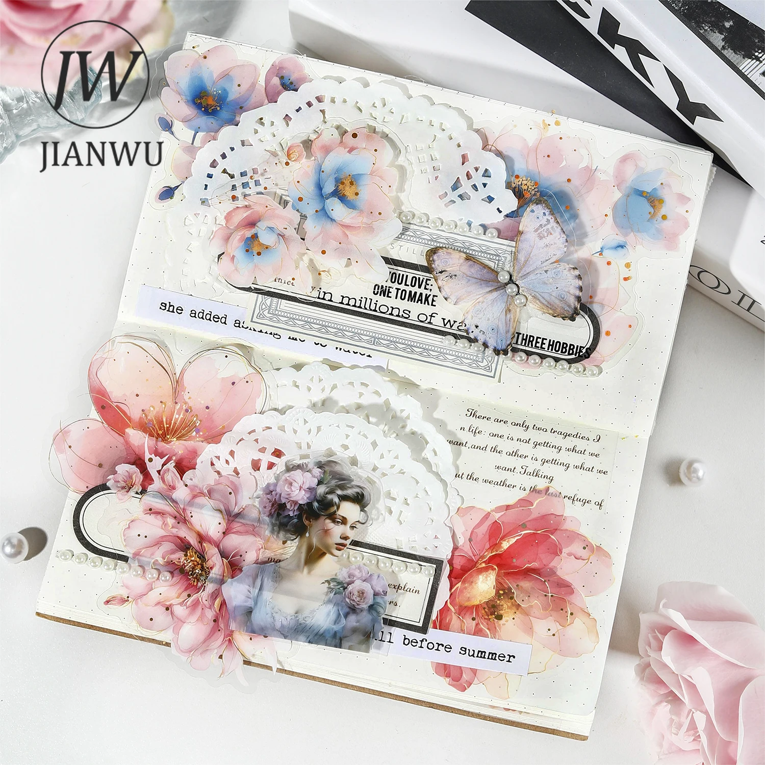 JIANWU Translucen Flowers Series Vintage Flower Bronzing Material Collage PET Sticker Creative DIY Journal Stationery