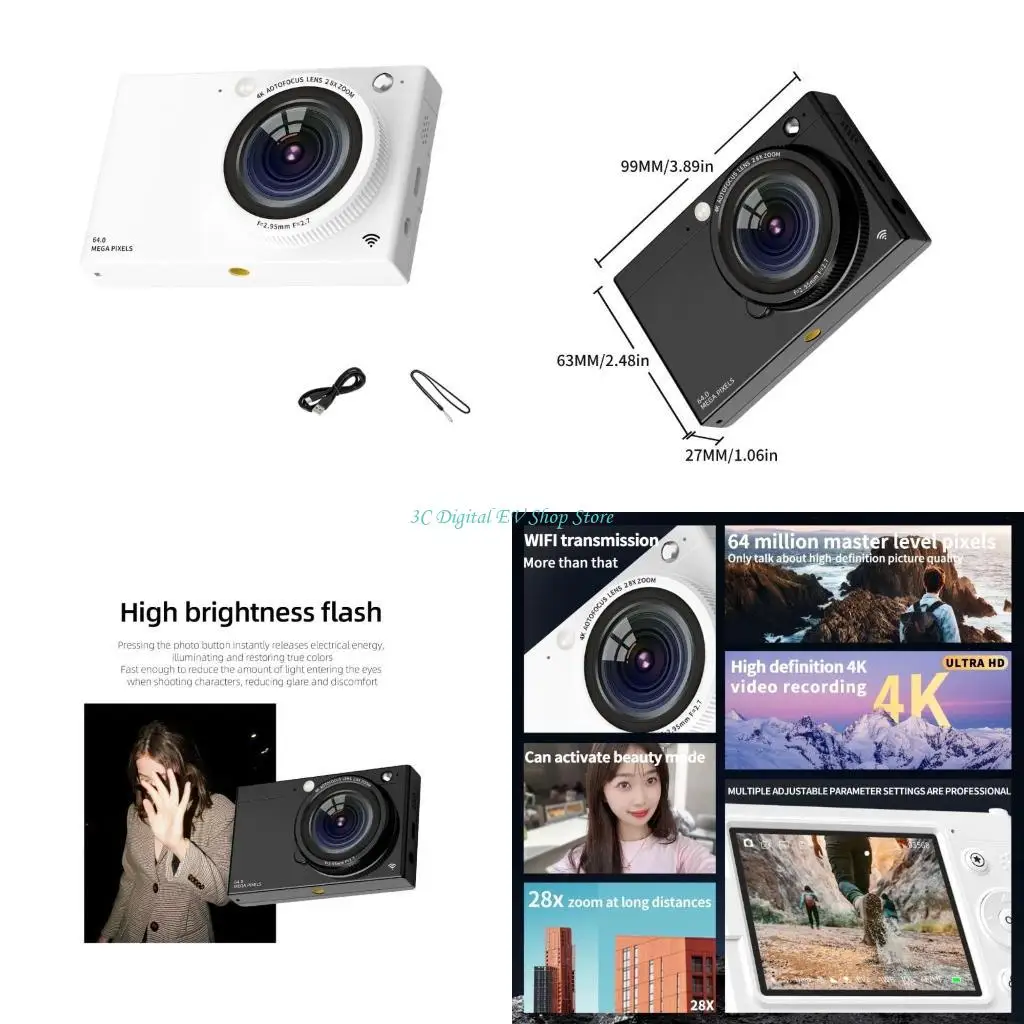 

E74D High Resolution 64MP Digital Camera 4K Video Recording Camera Portable Design