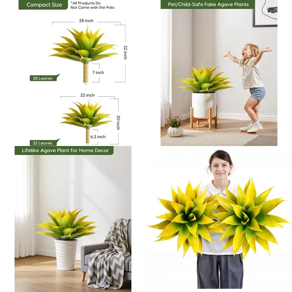 

Set of 2, 28 Inch UV Resistant Artificial Yellow Agave Plants for Home Decor, Faux Aesthetic Plants Without Pot