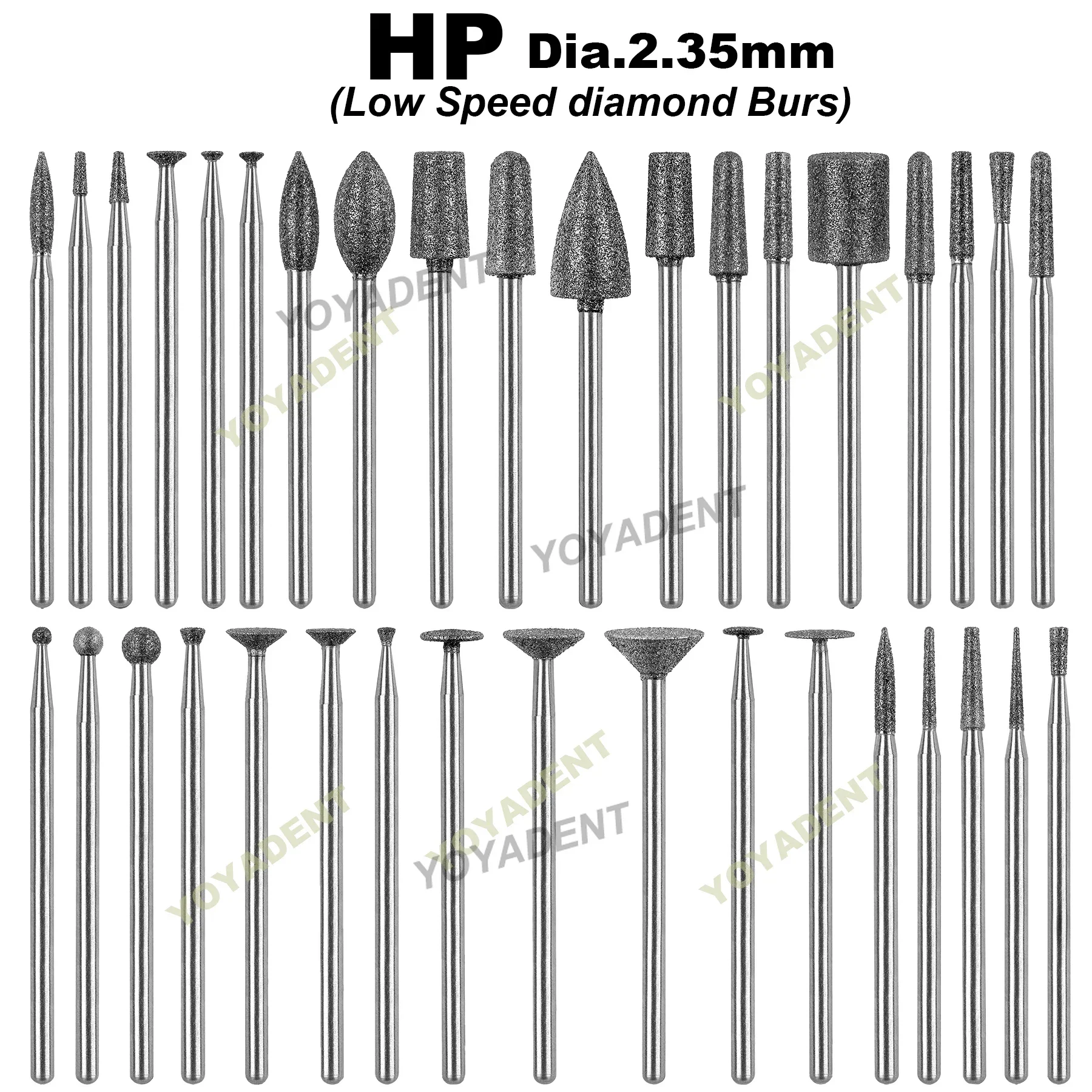 Brocas dentales de diamante, fresas de baja velocidad, taladros de odontología, diámetro HP. 2,35 mm para pieza de mano con cono de nariz recta 5 unids/pack