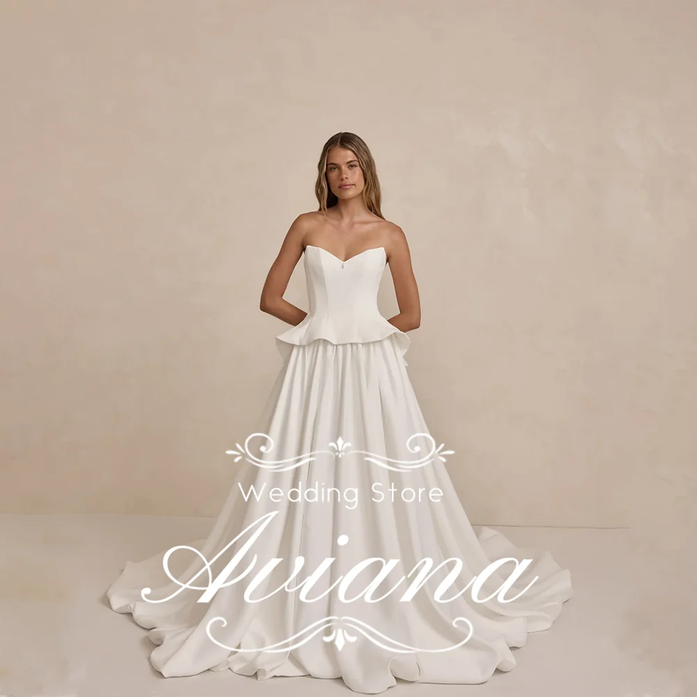 Aviana Customized A-Line Crepe Simple Wedding Dresses Strapless Sleeveless Backless Floor Length Elegant Train Bridal Gowns 2026